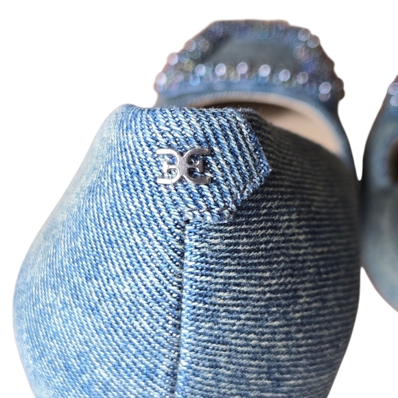 Sam Edelman Womens Harriett Scalloped Beaded Pointed Toe Denim Heels Size 9.5 - Picture 8 of 12